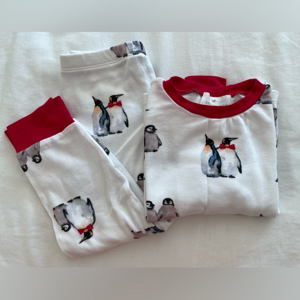 Penguin Print Kids Pajamas - Red and White